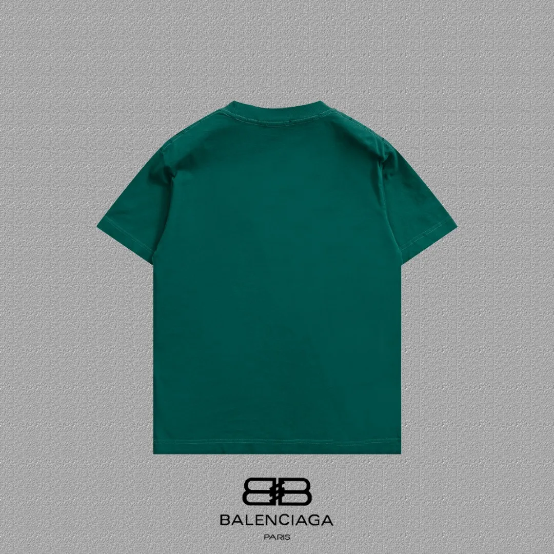 P100✨🔥 [BALENCIAGA] 2026FW short-sleeved T-shirt Premium 26s double yarn 300g fabric embroidery fraying process Color: Black White Green Size: S M L XL 2XL